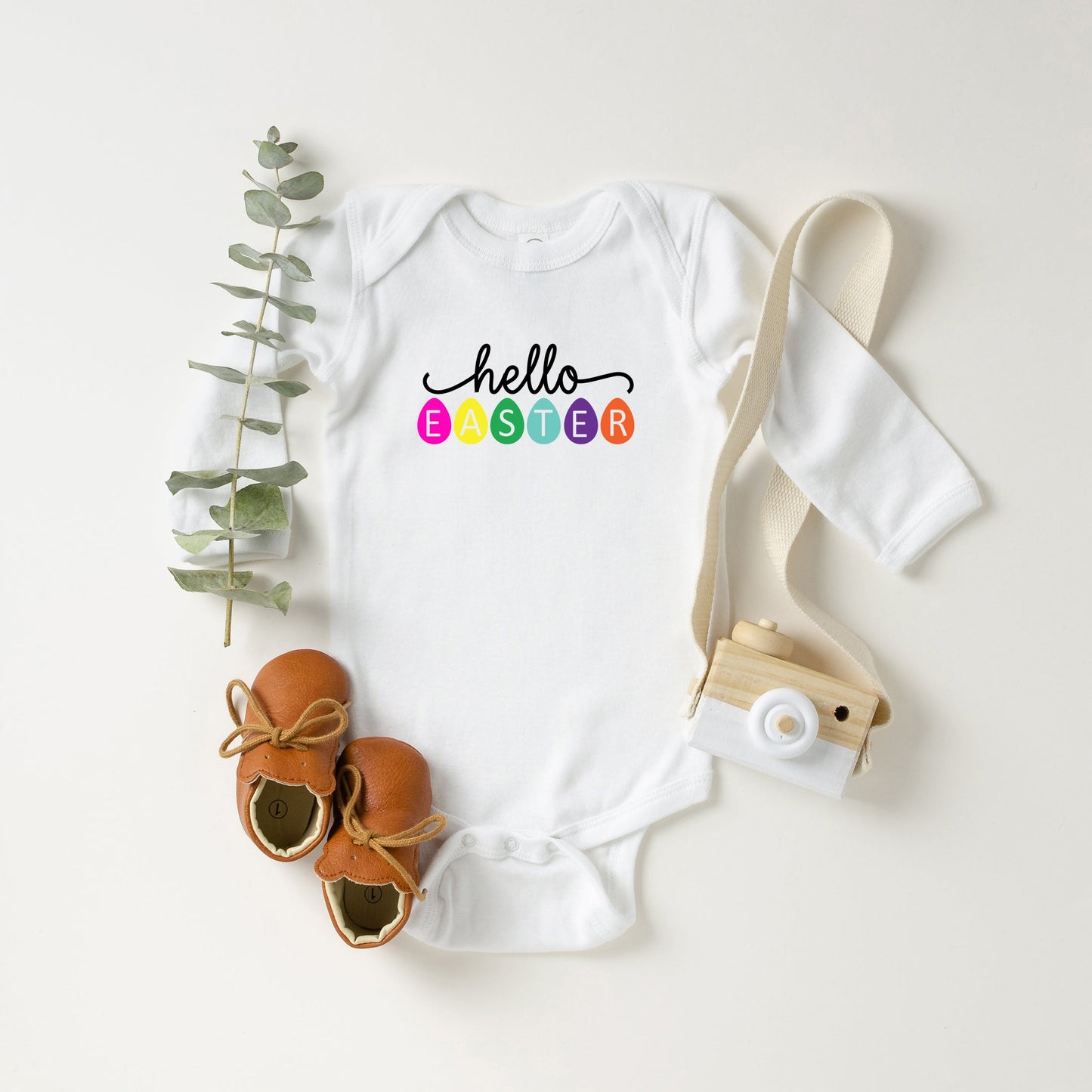 Hello Easter Eggs Baby Long Sleeve Onesie