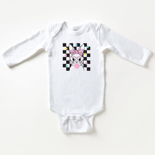 Groovy Checkered Bunny | Baby Long Sleeve Onesie by The Juniper Shop