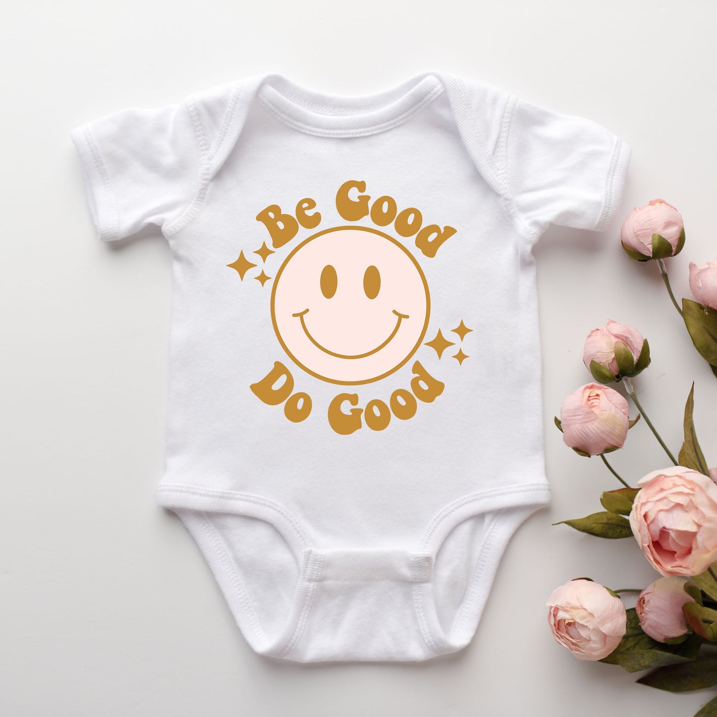 Be Good Do Good Smiley Face | Baby Graphic Short Sleeve Onesie by The Juniper Shop