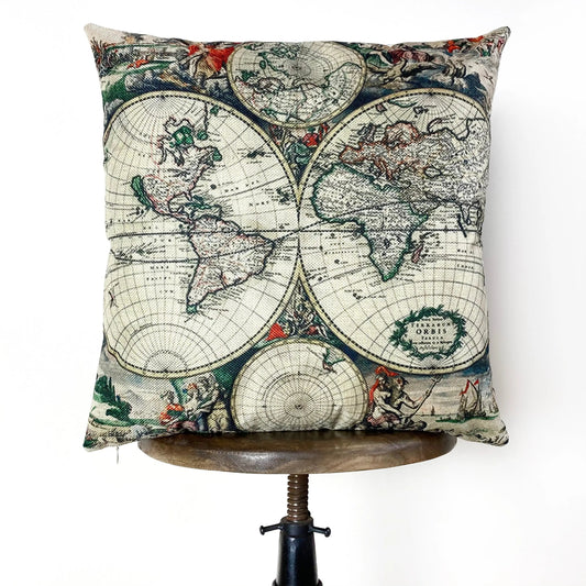 World Map | Vintage' World Map | Map Pillow | Pillow Cover | Throw Pillow | Home Decor | Gift for Men | Wander Lust | Unique Friend Gift by UniikPillows