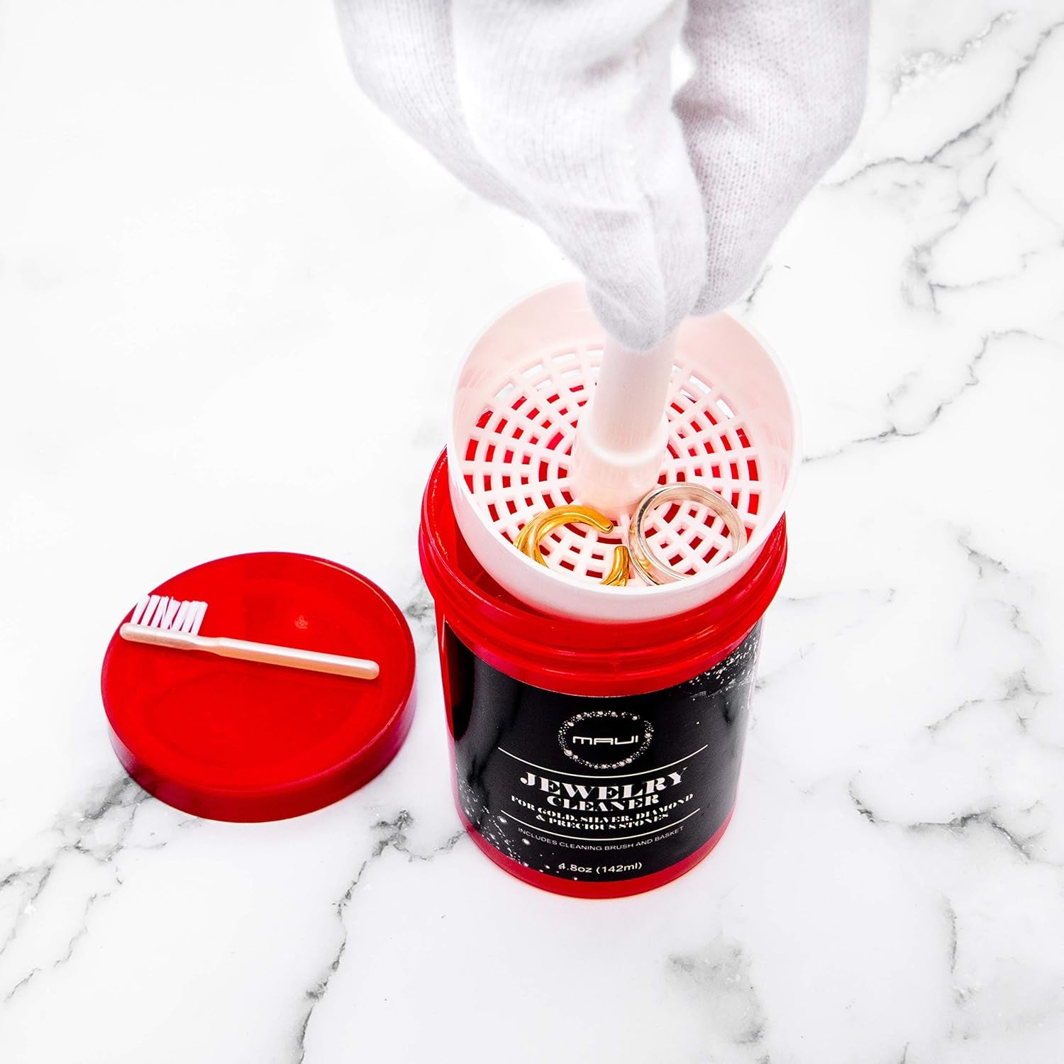 Liquid Jewelry Cleaner Solution for Gold, Silver, Diamond. Safety Solution Comes with a Basket and Brushes for Extra Cleaning. NOT Guaranteed to Work on All Jewelry