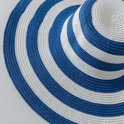 Hot Women'S Casual Straw Hats Girls Outdoor Striped Patchwork Paper Sun Hats New Summer Adult Flap Large Brim Beach Cap Gorras