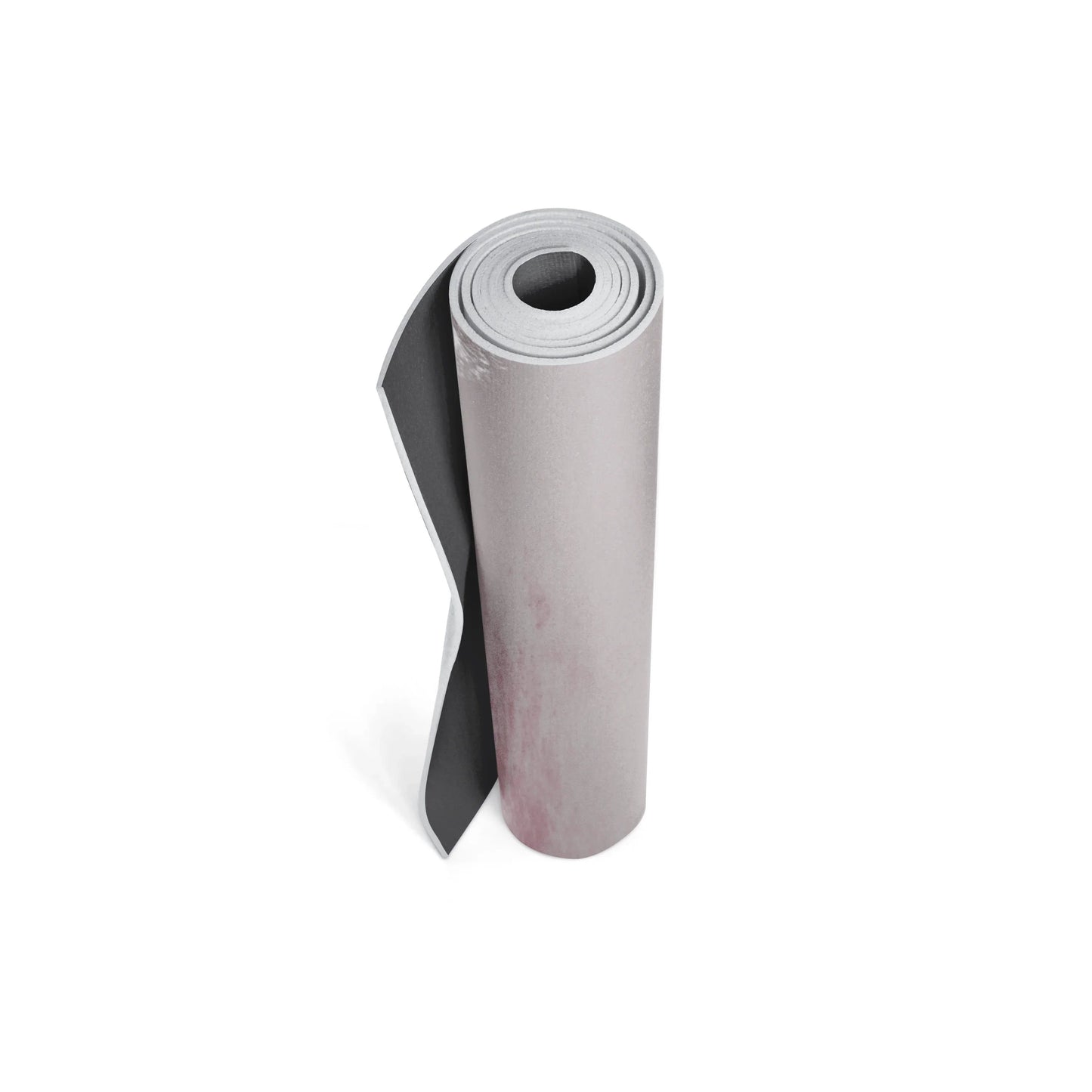 Roll of gray and black material on a white background