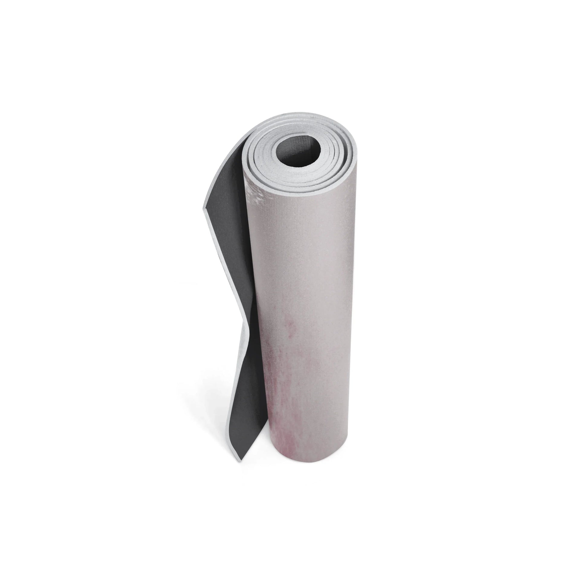 Roll of gray and black material on a white background
