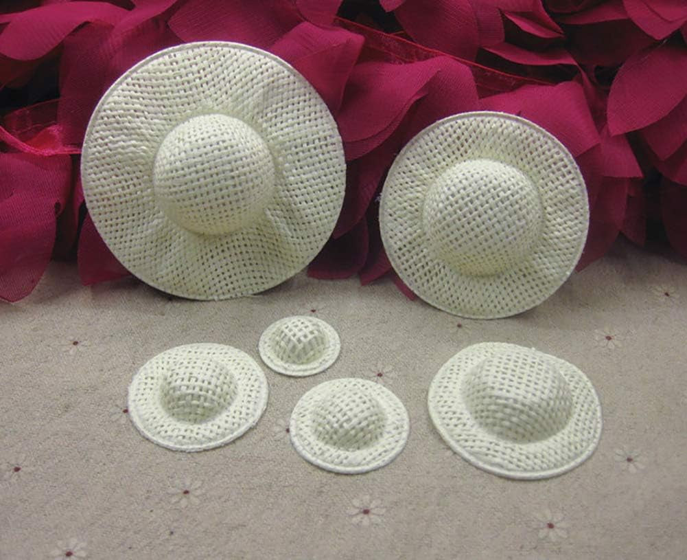 24 Pcs Mini Straw Hats Miniature Knitting Hats Paper Fabric Cap for Mini House DIY Craft Decoration Accessories White