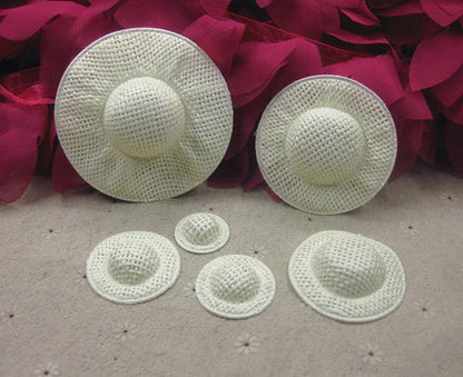 24 Pcs Mini Straw Hats Miniature Knitting Hats Paper Fabric Cap for Mini House DIY Craft Decoration Accessories White