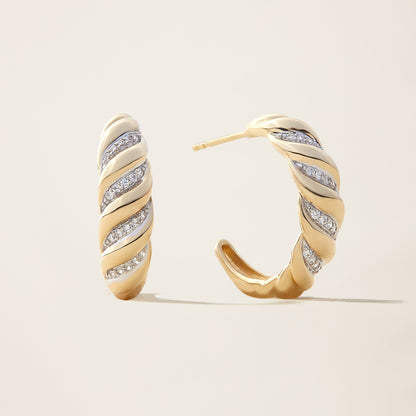 14k Solid Gold Diamond Croissant Hoop Earrings by Italic