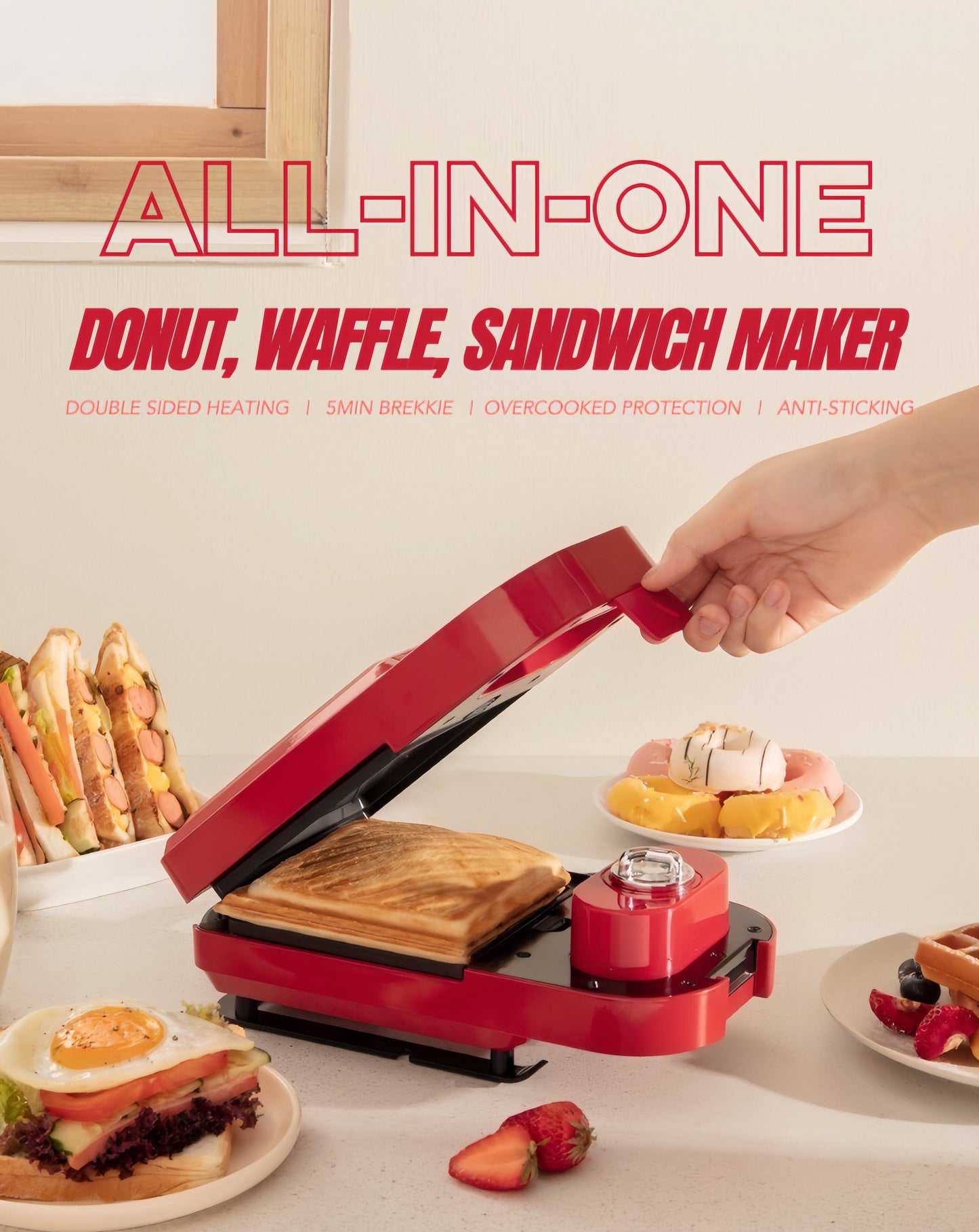 All-in-One Automatic Donut, Waffle & Sandwich Maker Machine by INSPECIAL HOME