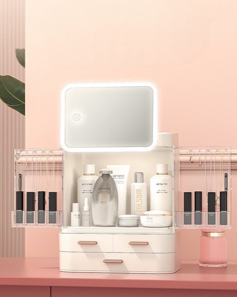 All-in-one Organizer with Led Mirror for Makeup Skincare & Accessories by INSPECIAL HOME