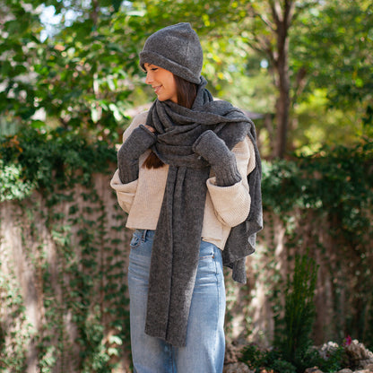 Coal Handwoven Knit Alpaca Scarf