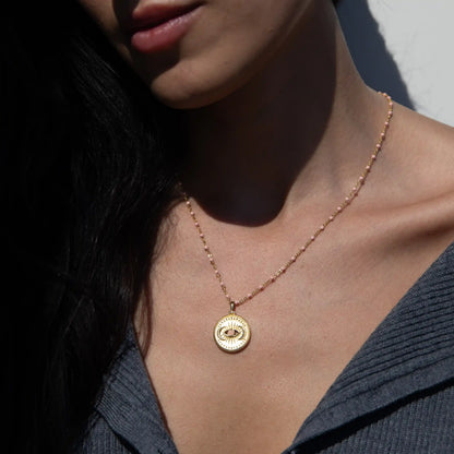 Cosmic Eye + Blush Enamel Necklace