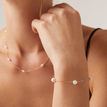 14k Solid Gold Cultured Pearl Station Bracelet by Italic