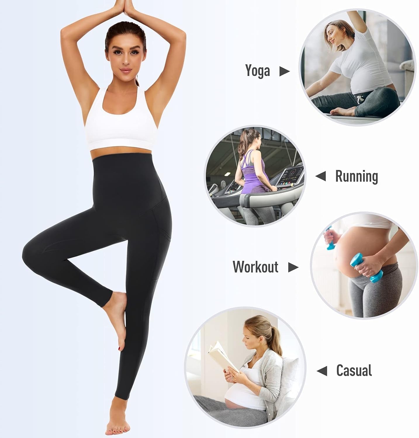 Maternity Leggings over the Belly Pregnancy Yoga Pants Soft Active Wear Workout Tights Pants Women