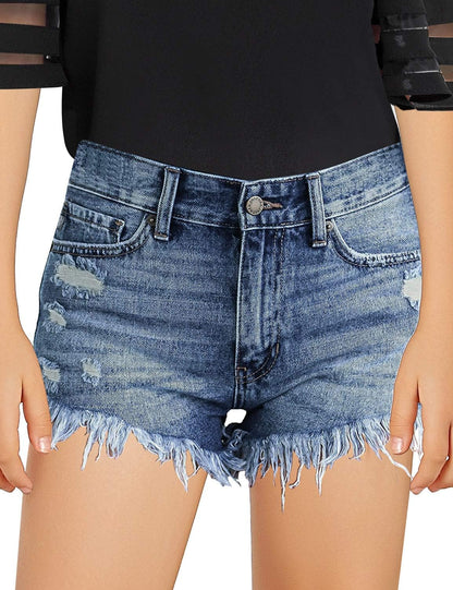Denim Shorts Frayed Raw Hem Ripped Denim Jean Shorts