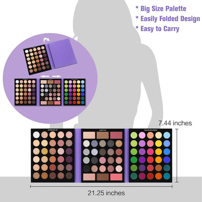 Eyeshadow Palette with 15Pcs Brushes Makeup Set, Pigmented 86 Colors Make up Sets Valentine'S Gift, Matte Shimmer Glitter Eye Shadow Pallet Highlighter Contour Blush Powder Brush Beauty Kit