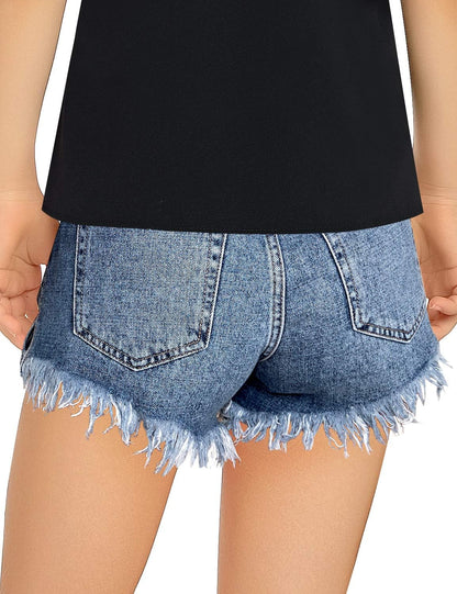 Denim Shorts Frayed Raw Hem Ripped Denim Jean Shorts