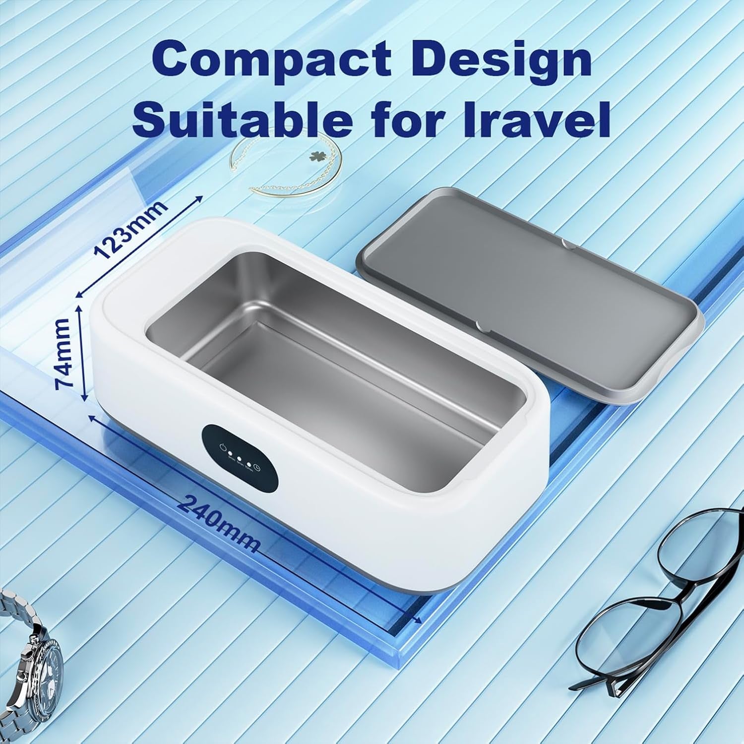 Ultrasonic Jewelry Ring Cleaner, 700Ml(24Oz), 49Khz, 48W,Multiple Digital Display Modes Convenient Jewelry Cleaner for Jewelry, Eyeglasses, Keys, Combs, Coins, Razor Heads