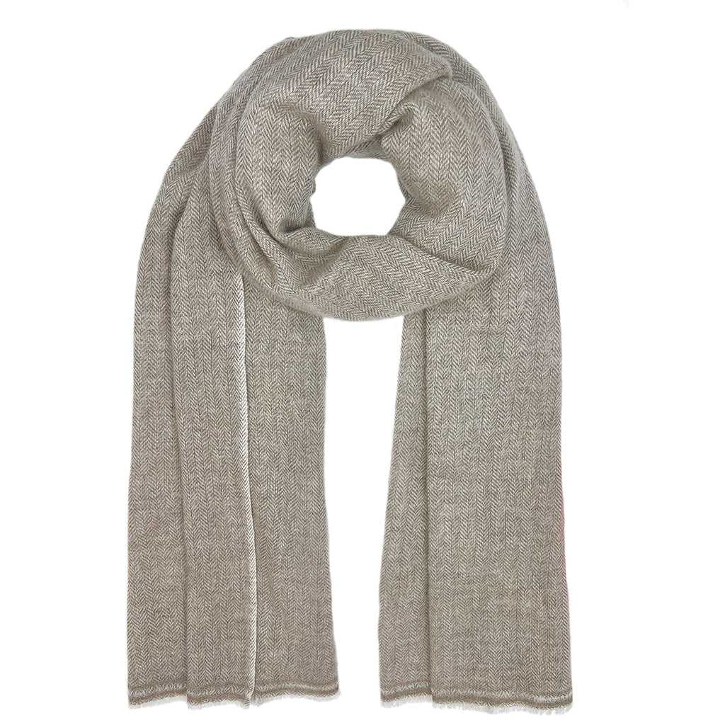 Beige Herringbone Cashmere Scarf