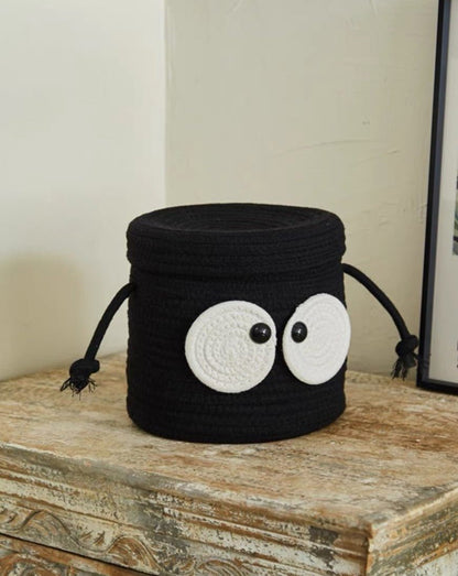 Cute Whimsical Big Eyes Coal Ball Woven Laundry Storage Basket Bag by INSPECIAL HOME