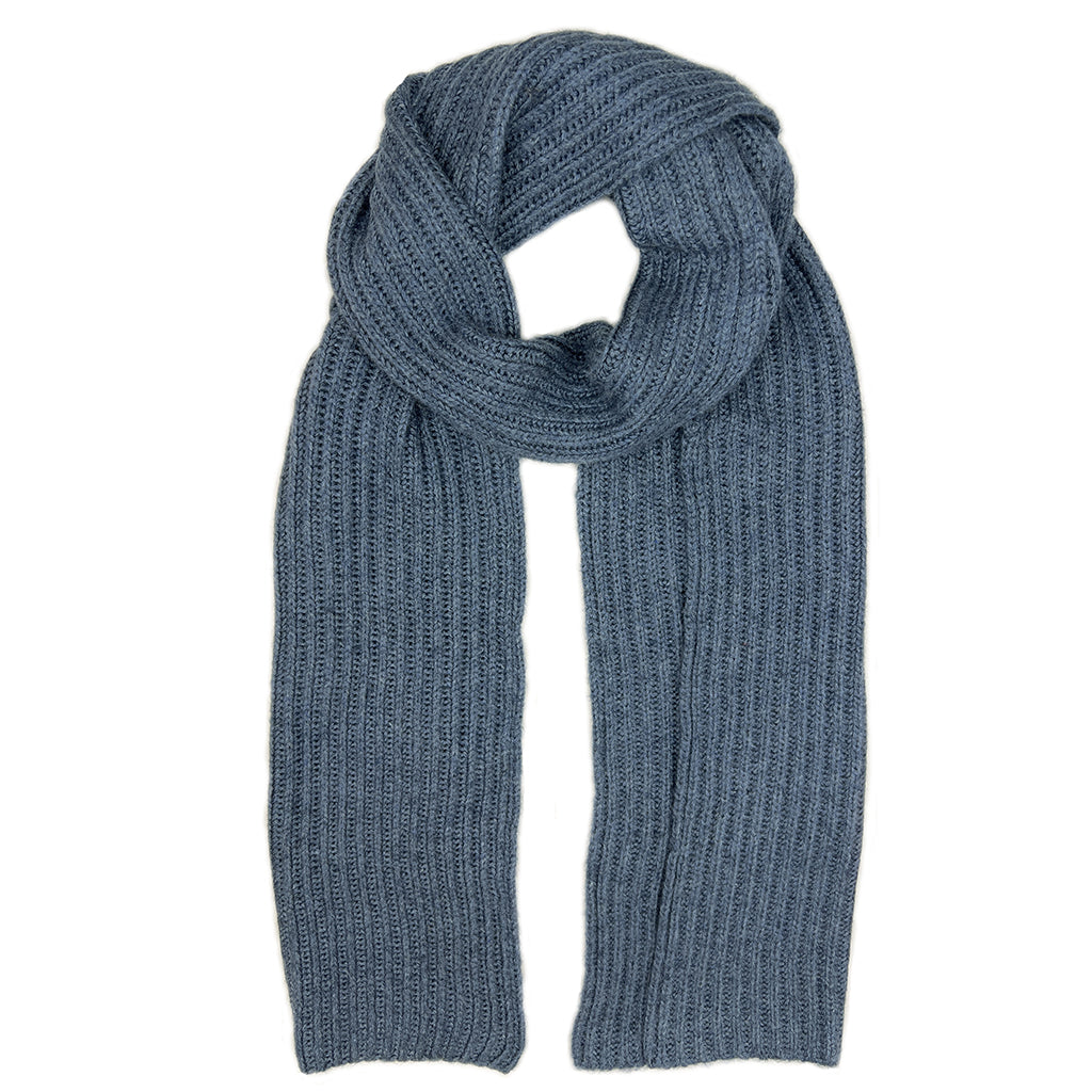 Slate Blue Ribbed Knit Cashmere Scarf