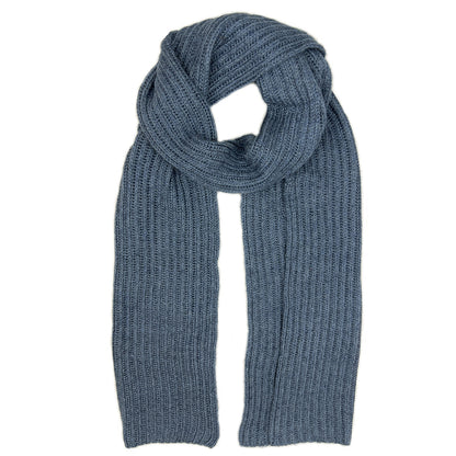 Slate Blue Ribbed Knit Cashmere Scarf