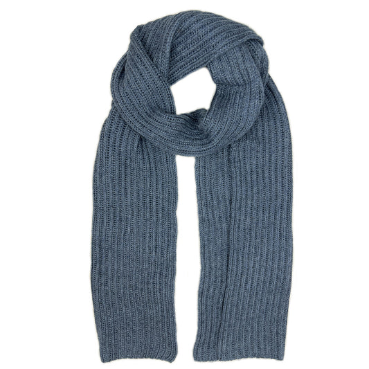 Slate Blue Ribbed Knit Cashmere Scarf