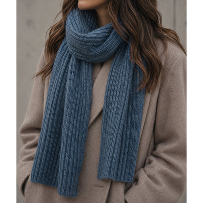 Slate Blue Ribbed Knit Cashmere Scarf