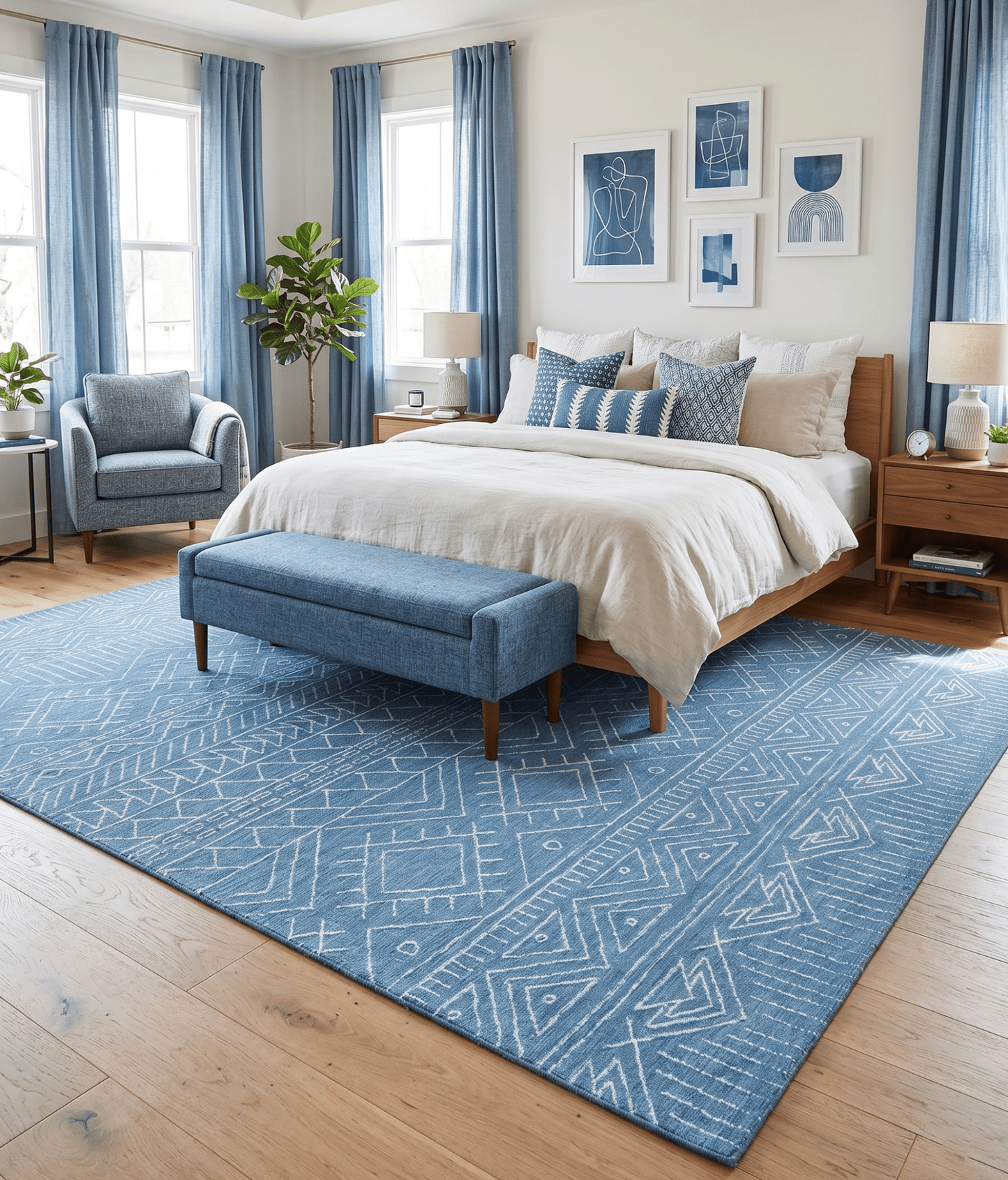 Blue Modern Contemporary Hand Tufted Wool Area Rug