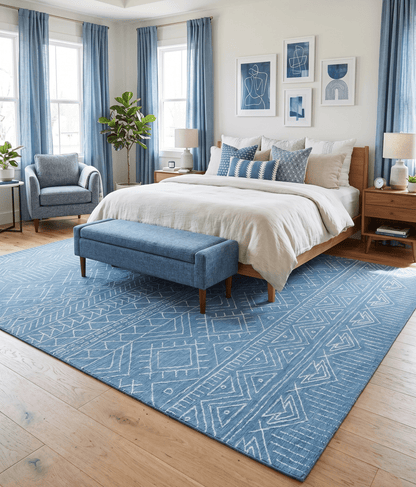 Blue Modern Contemporary Hand Tufted Wool Area Rug