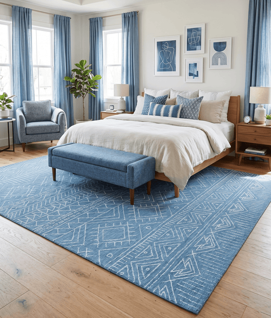 Blue Modern Contemporary Hand Tufted Wool Area Rug
