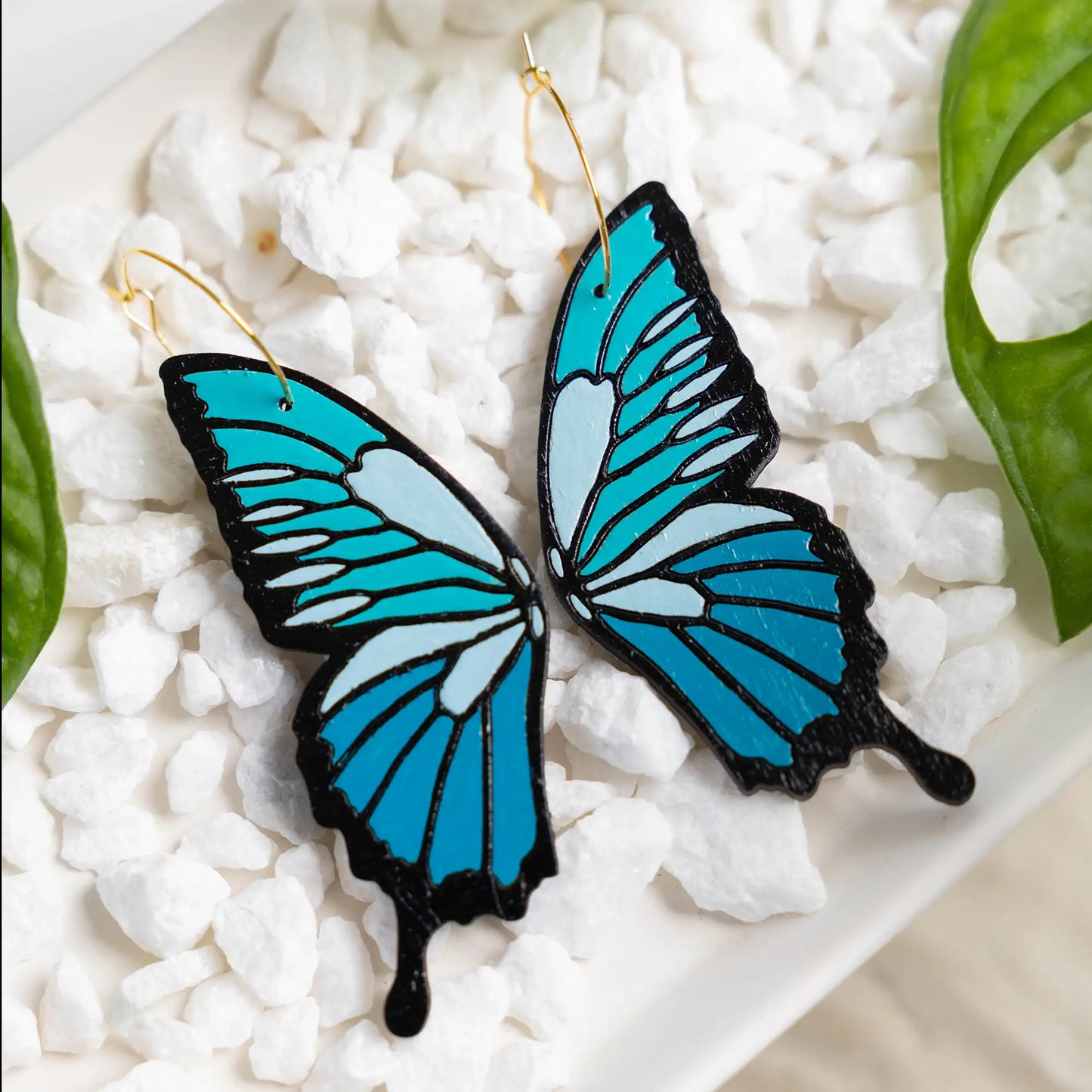 Blue Fantasy Butterfly Hoops by LE CHIC MIAMI