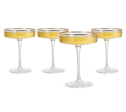 Gold Rim Ribbed Coupe Glasses 8oz Set of 4