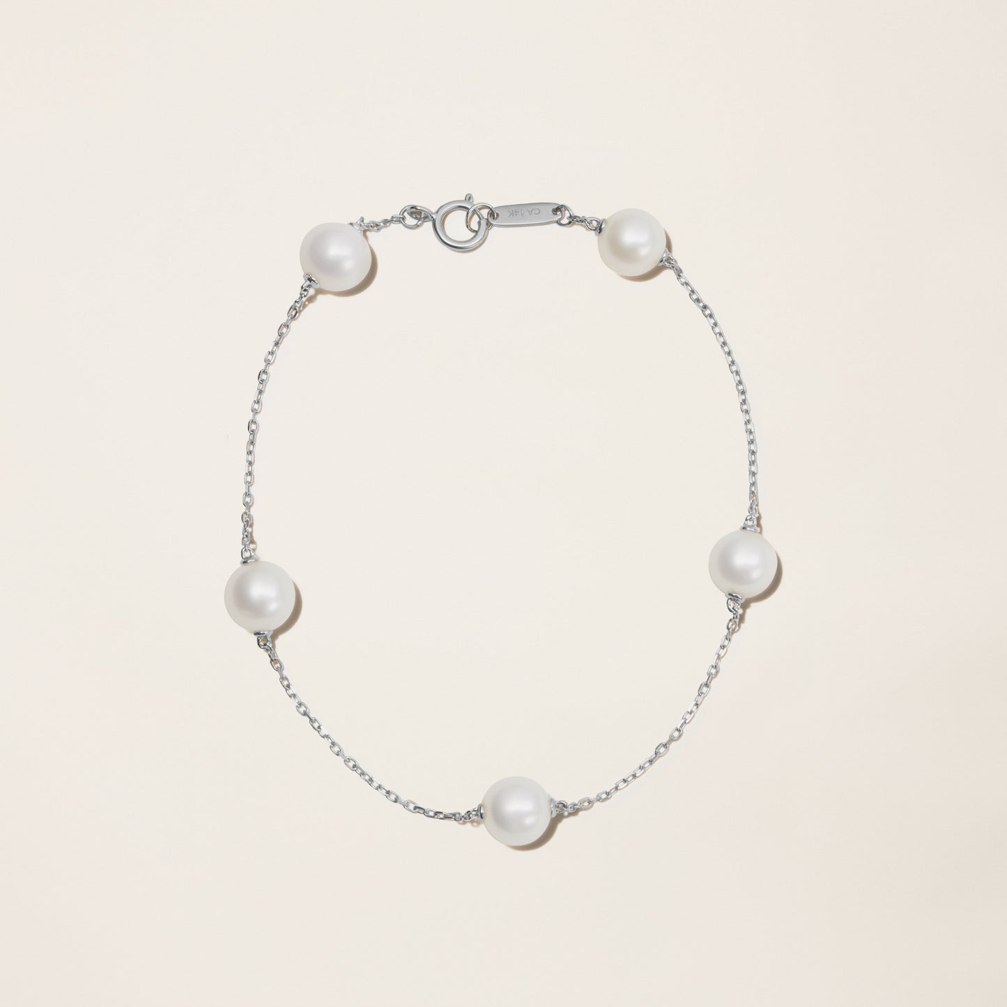 14k Solid Gold Cultured Pearl Station Bracelet by Italic