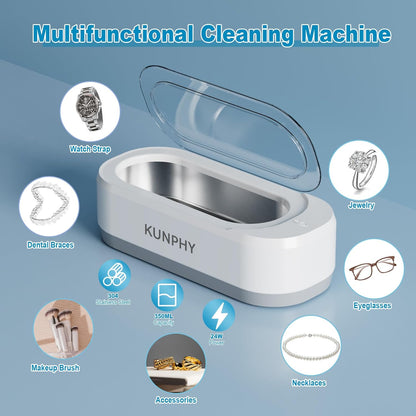 Ultrasonic Jewelry Cleaner, Jewelry Cleaner Machine 12Oz 46Khz, Professional Sonic Cleaner with One-Touch Operation, Sonic Cleaner for Rings, Glasses, Jewelry, Dentures White