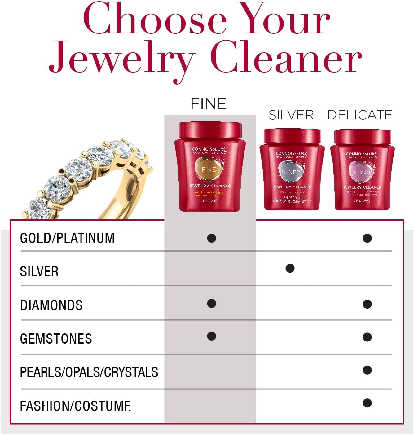 Premium Edition Jewelry Cleaner, Value Size 9.6Oz - Pick from Fine, Silver or Delicate Jewelry Cleaner