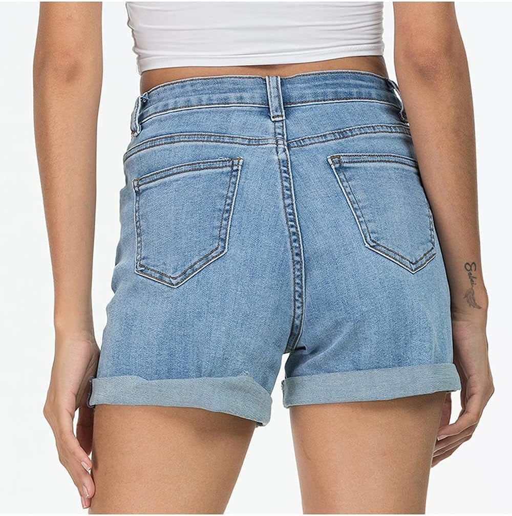 Women'S Denim Shorts Pocket Mid-Waist Shorts, Fashionable and Versatile (Light Blue P04, 14)