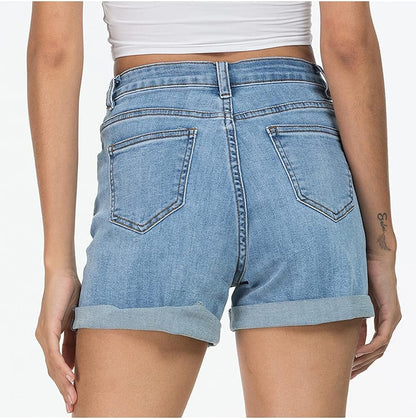 Women'S Denim Shorts Pocket Mid-Waist Shorts, Fashionable and Versatile (Light Blue P04, 14)