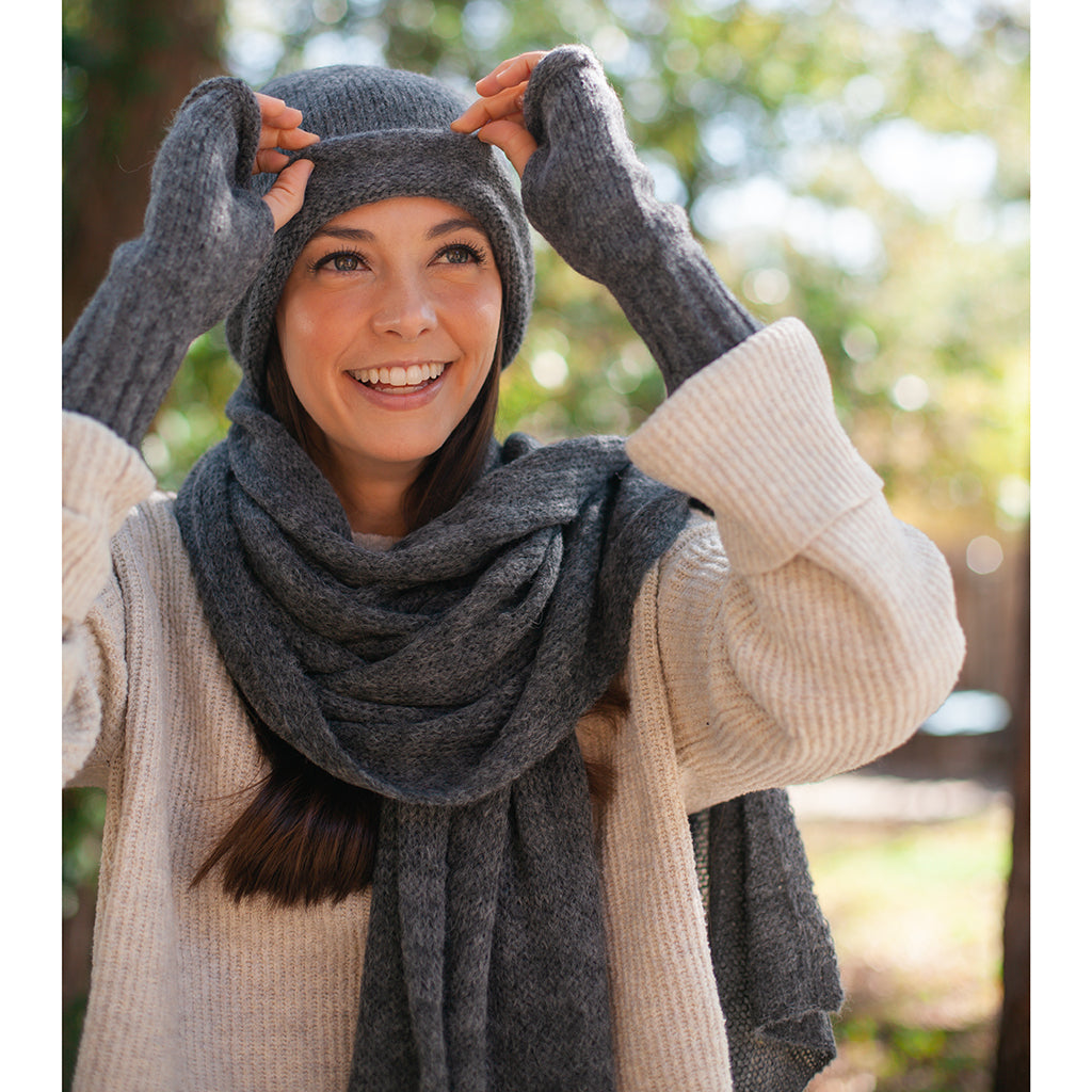 Coal Handwoven Knit Alpaca Scarf