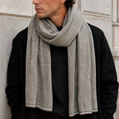 Charcoal Herringbone Cashmere Scarf