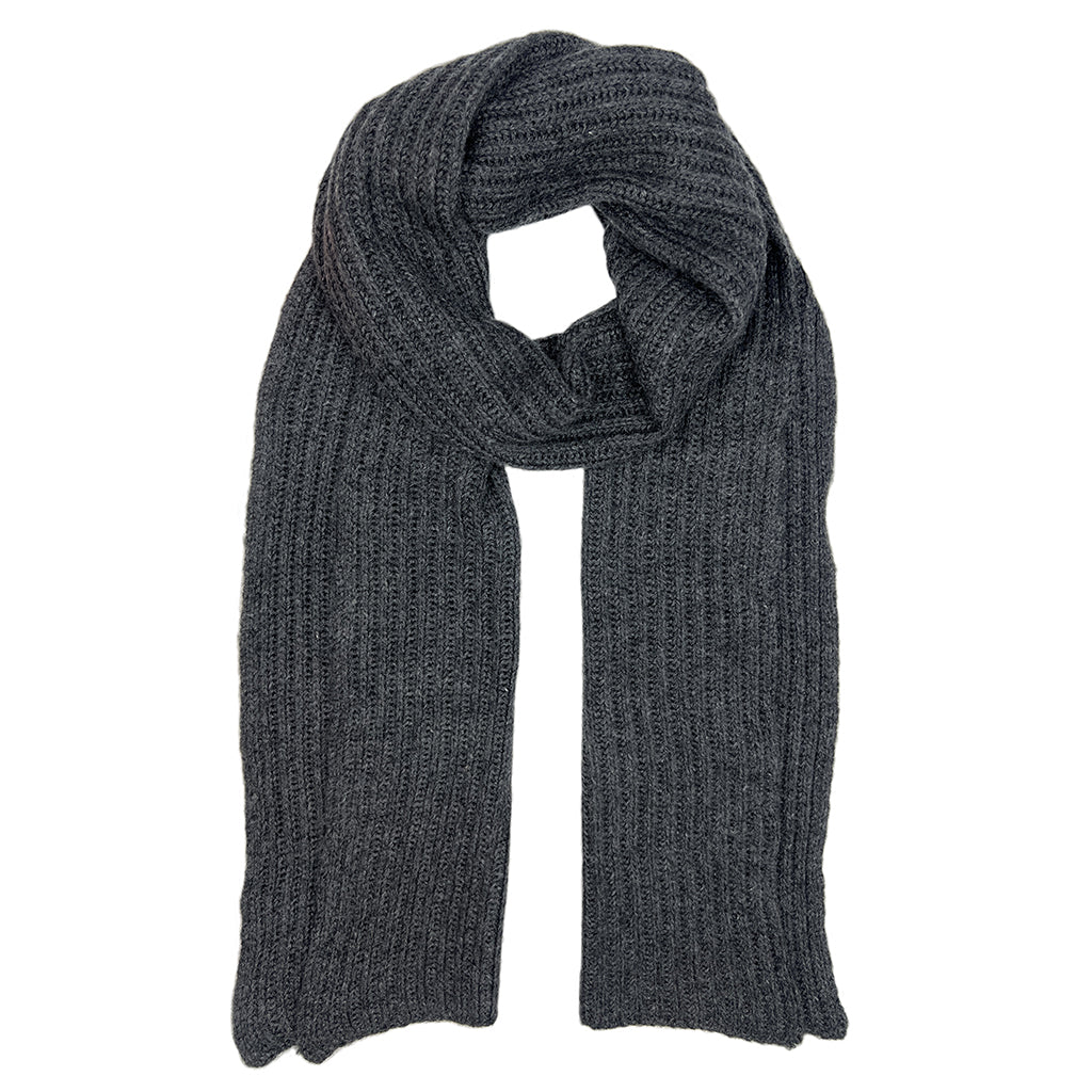 Graphite Ribbed Knit Cashmere Scarf