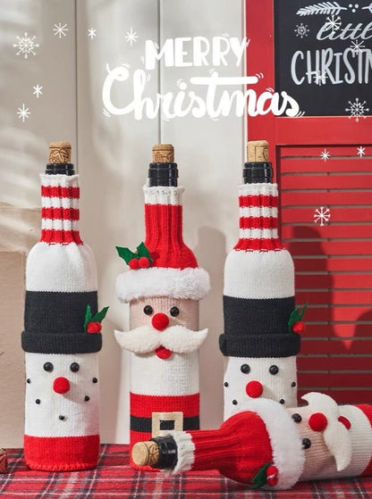 Cute Knitted Christmas Wine Bottle Cover Sleeves Set of 3 Pcs ( $10 Each ) for Table Setting by INSPECIAL HOME