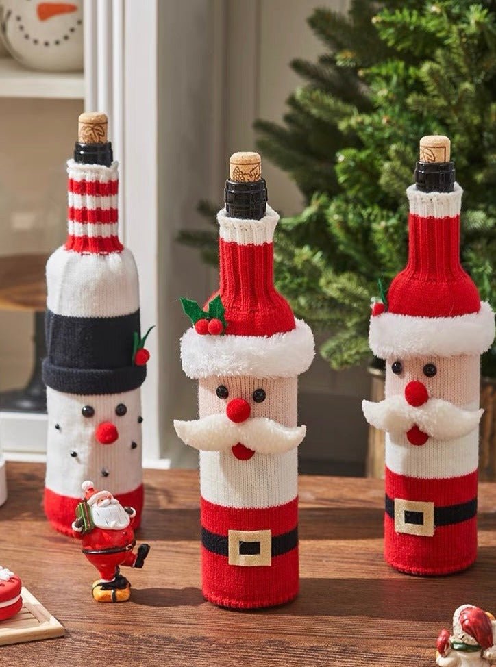 Cute Knitted Christmas Wine Bottle Cover Sleeves Set of 3 Pcs ( $10 Each ) for Table Setting by INSPECIAL HOME