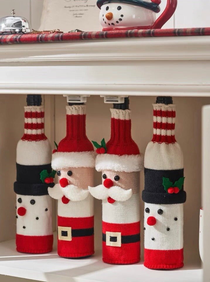 Cute Knitted Christmas Wine Bottle Cover Sleeves Set of 3 Pcs ( $10 Each ) for Table Setting by INSPECIAL HOME