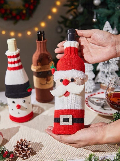 Cute Knitted Christmas Wine Bottle Cover Sleeves Set of 3 Pcs ( $10 Each ) for Table Setting by INSPECIAL HOME