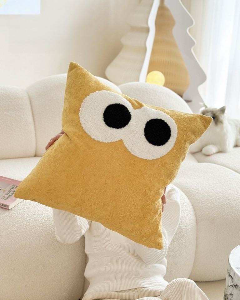 Cute Whimsical Big Eyes Puffy Decorative Throw Pillow by INSPECIAL HOME