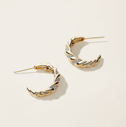 14k Solid Gold Diamond Croissant Hoop Earrings by Italic