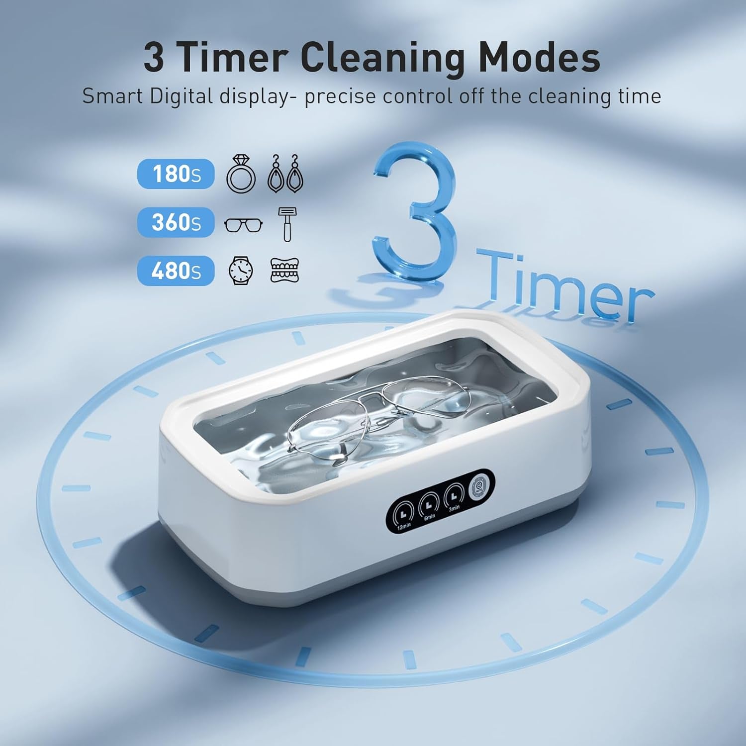 Ultrasonic Retainer Cleaner for Tooth: 50Khz Jewelry Cleaner Deep Cleaning Machine - 650ML Dental Cleaning Pod for Dentures/Mouth Guards/Eyeglasses-3 Timers -Stainless Steel, Reliable Use