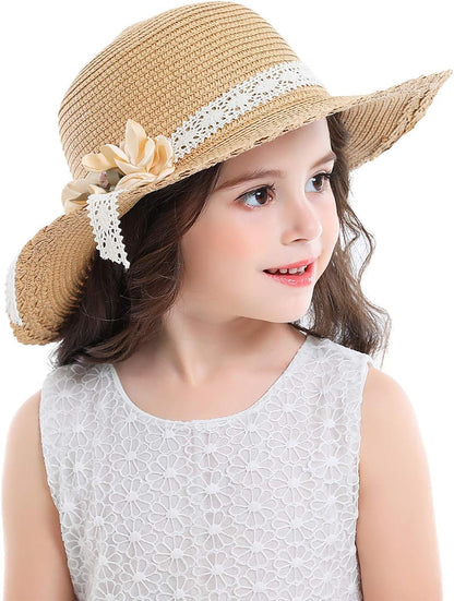 Little Girl Kids Summer Straw Hat Wide Brim Floppy Beach Sun Visor Hat