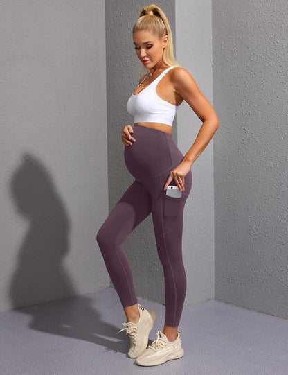 Women'S Maternity Yoga Pants with Pockets and Back Support Dark Purple XL