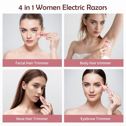 4 in 1 Women Electric Shavers, Hair Trimmer for Pubic, Legs, Arm, Underarm, Bikini, Face Shaver for Women, Rechargeable Hair Removal Epliators, Birthday, Christmas, Gifts (Pink)